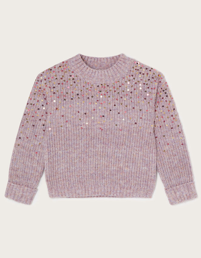 Sequin Spray Ribbed Crew Neck Jumper, Pink (DUSKY PINK), large