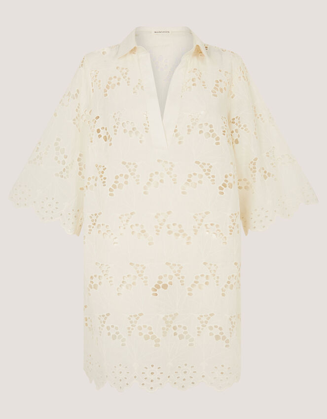 Selena Floral Embroidered Tunic Shirt, Cream (CREAM), large