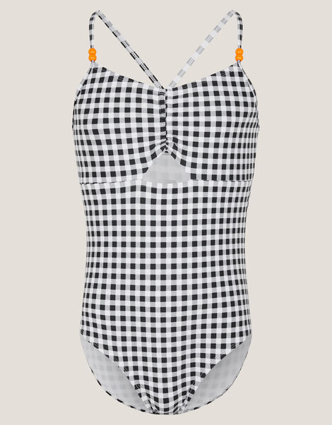 Gingham Cut Out Swimsuit, Black (BLACK), large