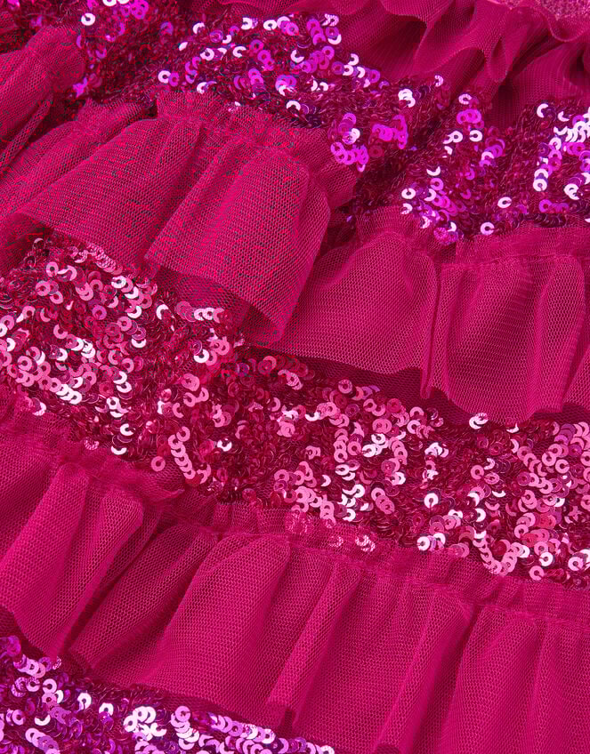 Sequin Ruffle Disco Skirt, Red (RED), large
