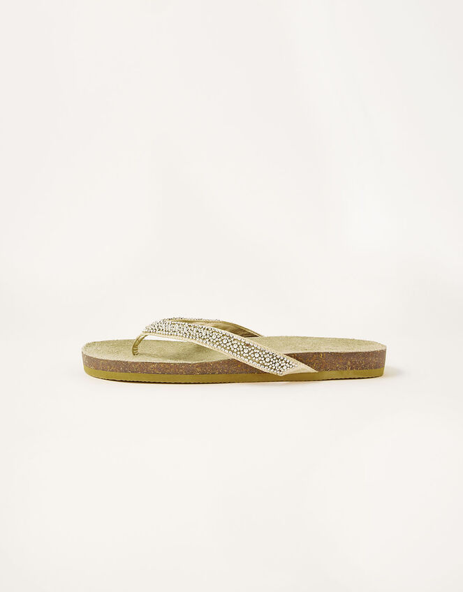 Embellished Toe-Post Flatform Sandals, Gold (GOLD), large