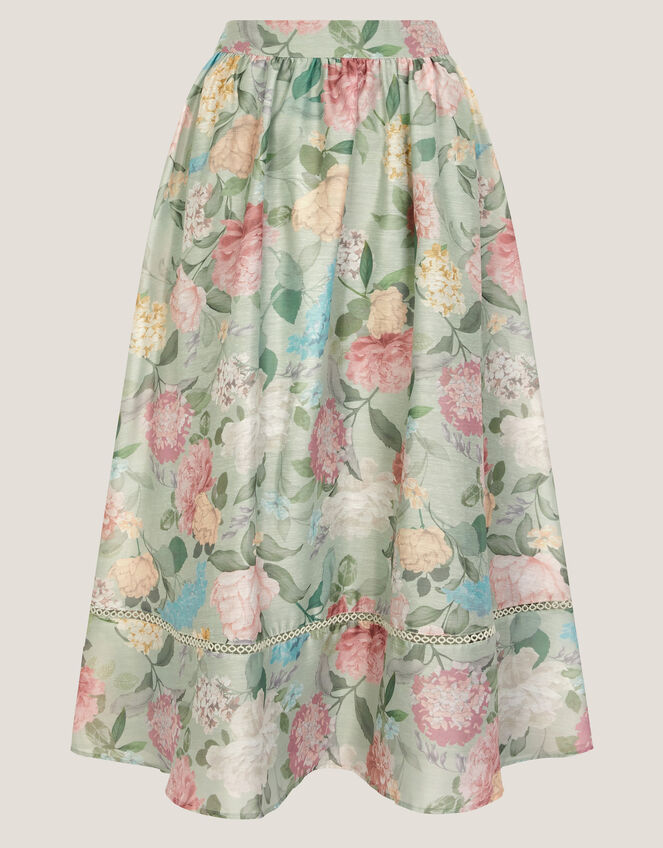 Agnes Floral Print Midi Skirt, Green (SAGE), large
