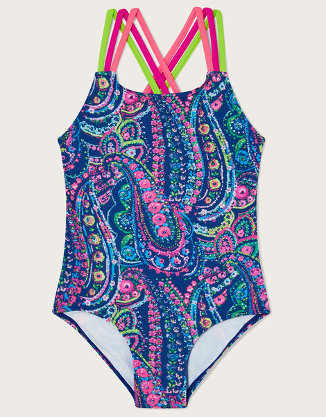Paisley Print Swimsuit	, Blue (NAVY), large