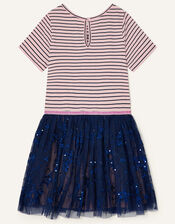 Gem Neckline Stripe Dress, Blue (NAVY), large