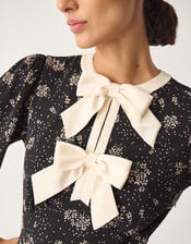 Dotty Bow Floral Jersey Midi Dress, Black (BLACK), large