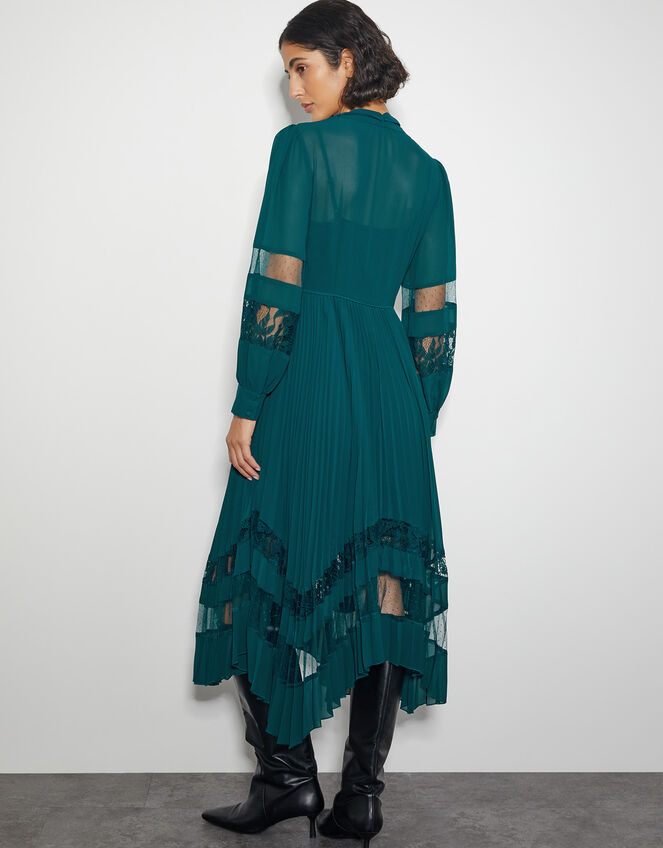 Florence Lace Insert Pleated Midi Dress, Green (GREEN), large