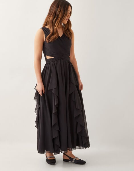 Clemmie Cut-Out Ruffle Prom Dress, Black (BLACK), large