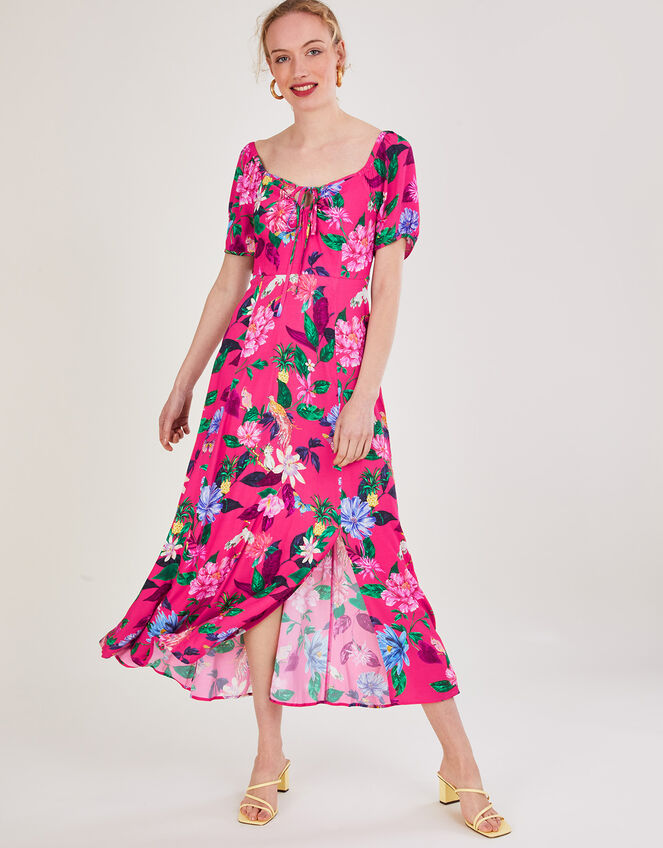 Alora Short Sleeve Floral Midi Dress, Pink (PINK), large
