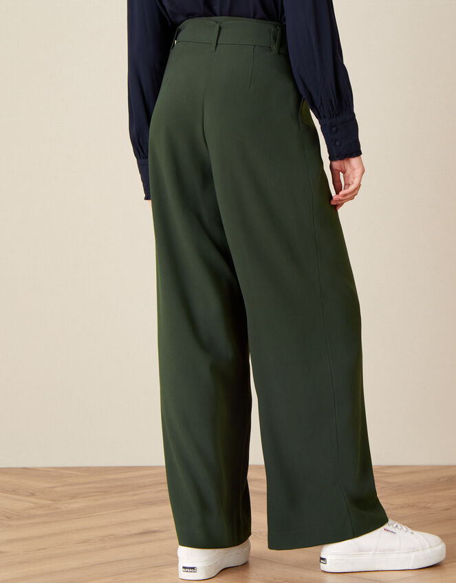 Whitney High Waisted Wide Leg Trousers, Green (KHAKI), large