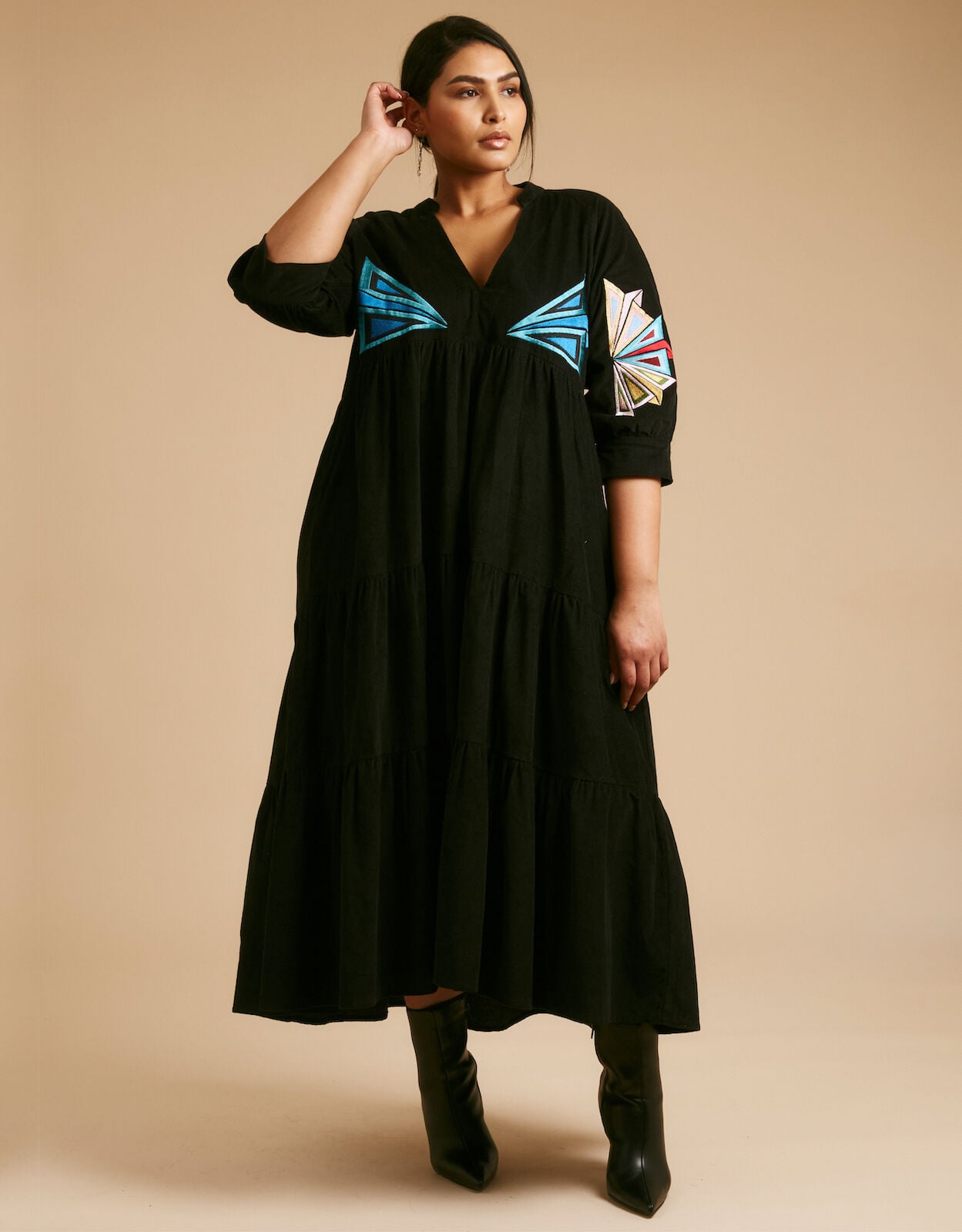 Tallulah and Hope Juliet Long Embroidered Dress Black