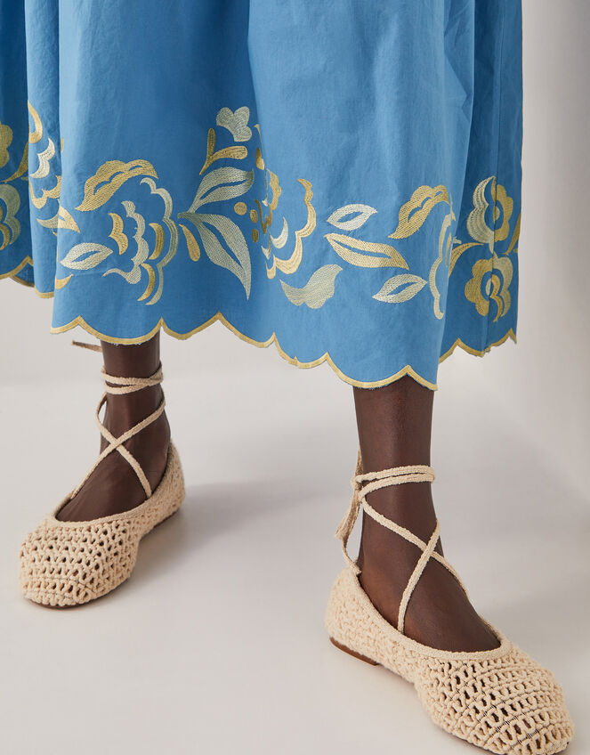 Leia Embroidered Short Sleeve Midi Dress, Blue (BLUE), large