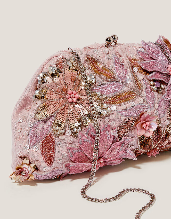 Bloom Floral Embellished Clutch Bag, Pink (PINK), large