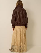 Grace Faux Leather Bomber Jacket, Brown (CHOCOLATE), large