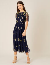 Susan Sequin Sunflower Midi Dress, Blue (NAVY), large