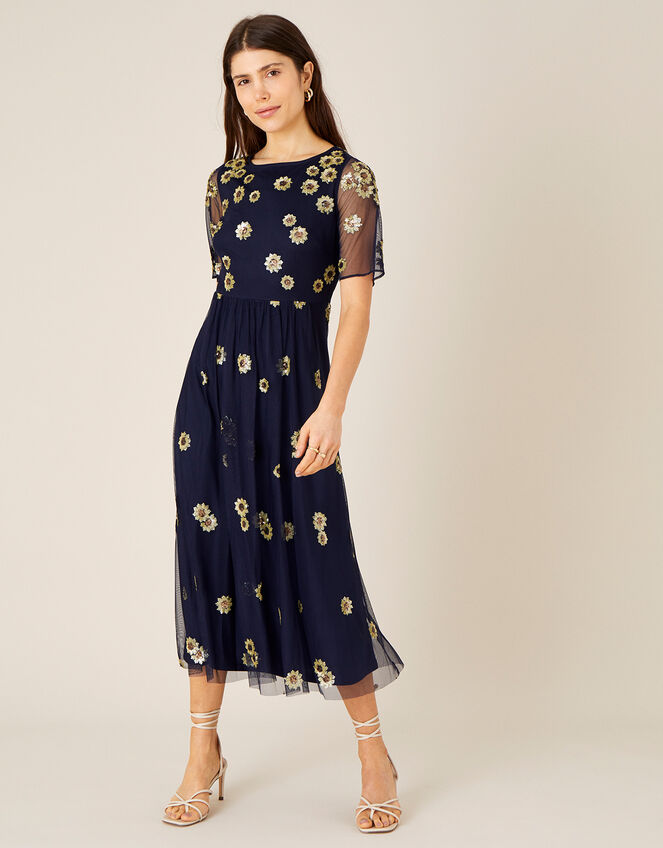 Susan Sequin Sunflower Midi Dress, Blue (NAVY), large