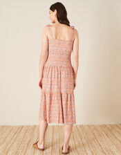 Ruffle Neck Printed Jersey Dress, Orange (ORANGE), large