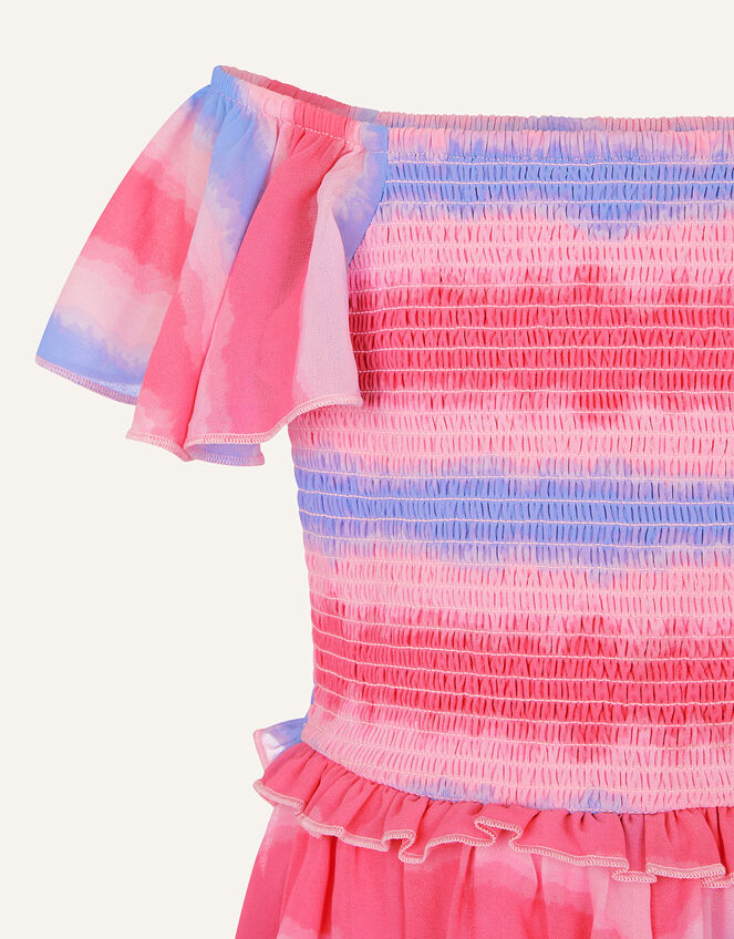 Tie-Dye Shirred Dress, Pink (PALE PINK), large