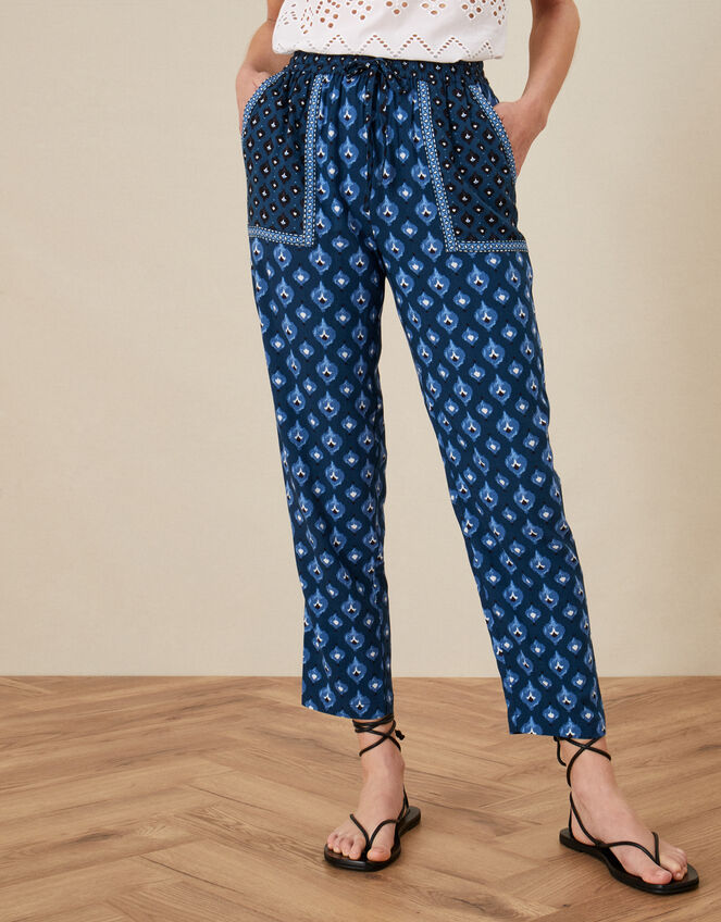 Patch Pocket Print Trousers in LENZING™ ECOVERO™ , Blue (NAVY), large