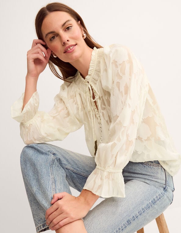 Lyra Sheer Devor&eacute; Blouse, Ivory (IVORY), large
