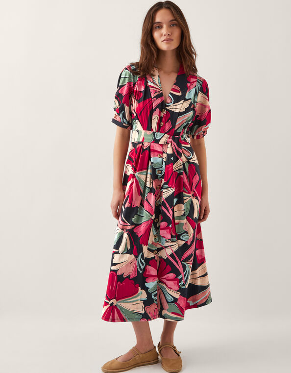 Jemima Floral Midi Shirt Dress, Red (RED), large