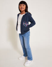 Embroidered Zip-Up Hoodie, Blue (NAVY), large
