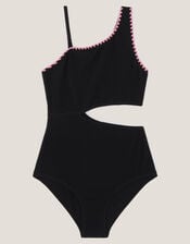 Crinkle Textured Cut-Out Swimsuit, Black (BLACK), large