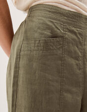 Lucy Short Straight Leg Linen Trousers, Green (KHAKI), large