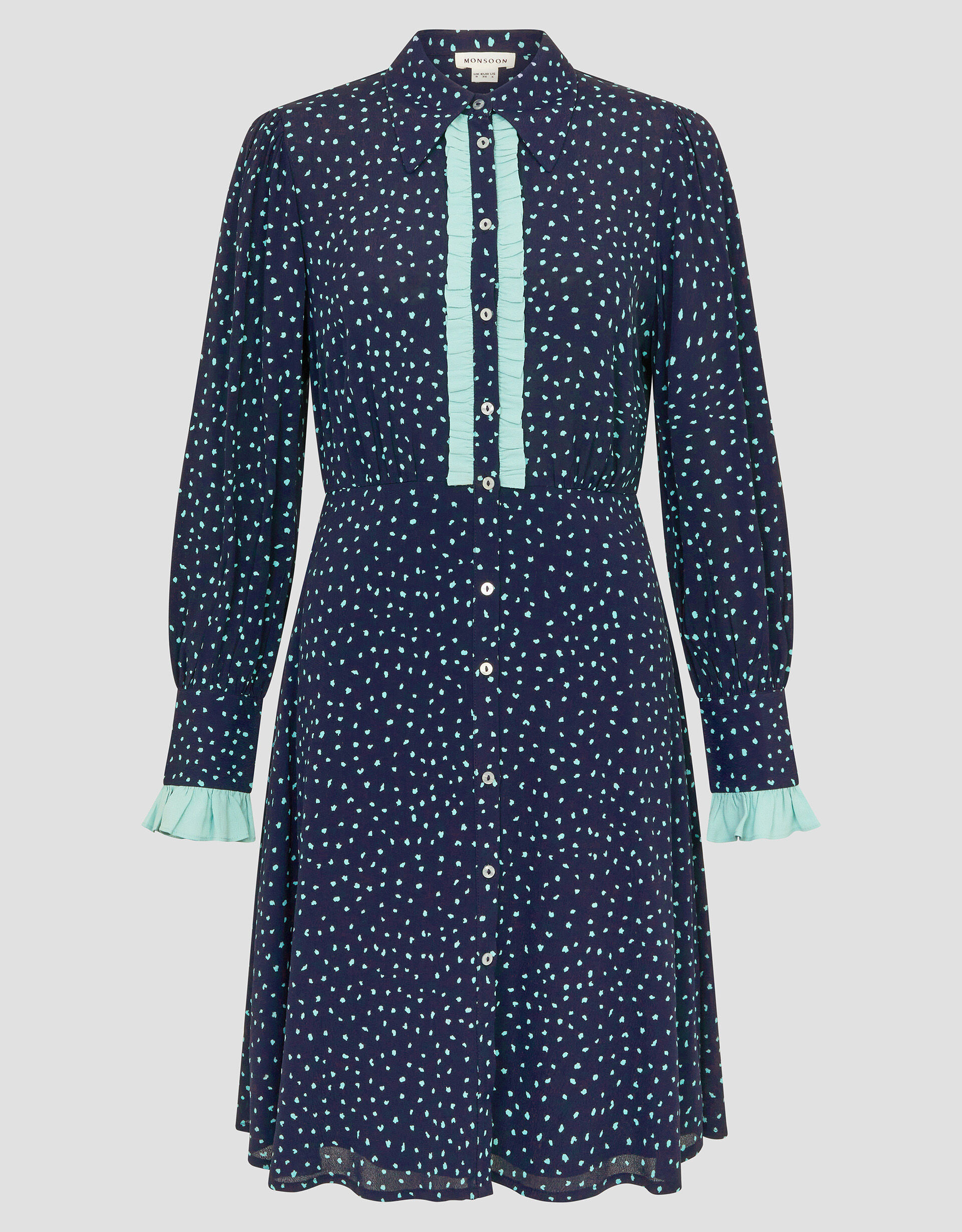 Novie Spot Print Mini Shirt Dress Blue