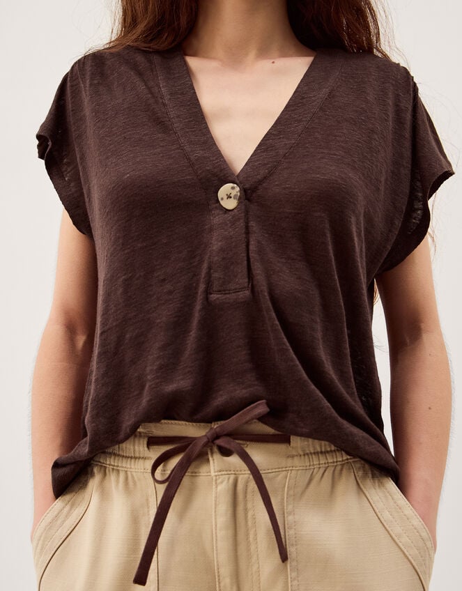 Lucy Linen T-Shirt, Brown (CHOCOLATE), large
