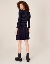 Linear Stitch Fit-and-Flare Dress, Blue (NAVY), large