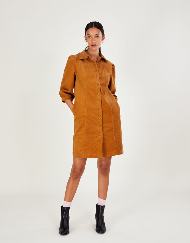 Eliza Plain Cord Dress, Tan (TAN), large