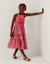 Heritage Print Halter Dress, Orange (ORANGE), large