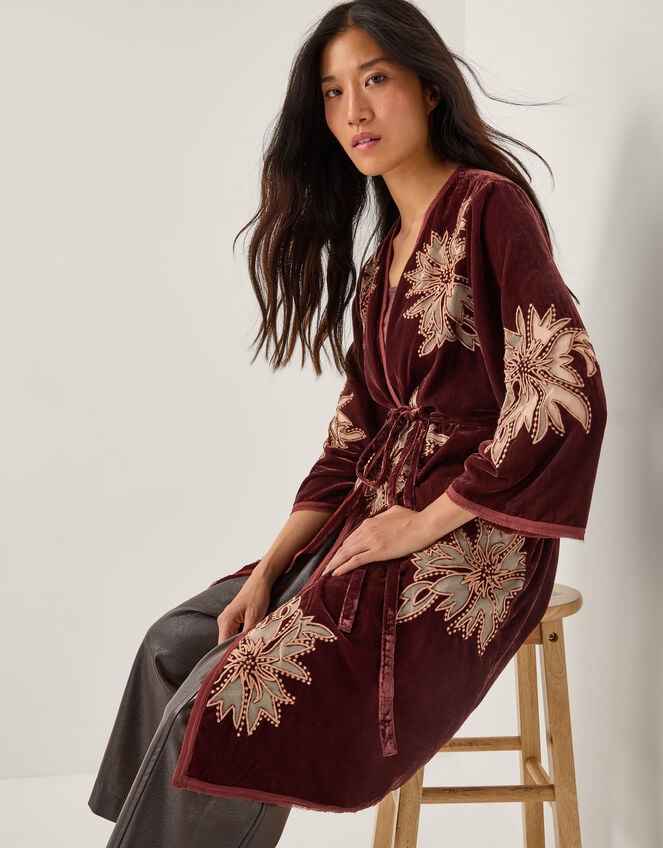 Jaz Embroidered Velvet Kimono, Copper (COPPER), large