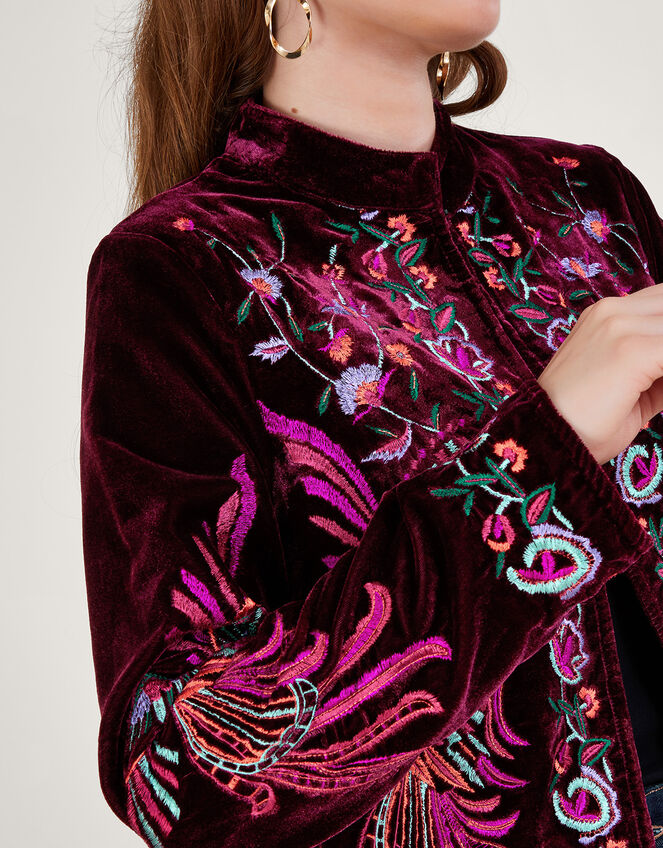 Verina Embroidered Velvet Jacket Red
