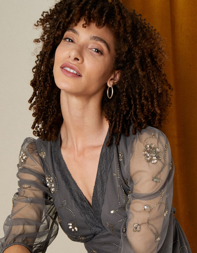 Eva Embellished Top, Grey (CHARCOAL), large