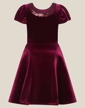 Genevieve Sequin Bow Velvet Party Dress, Red (BURGUNDY), large
