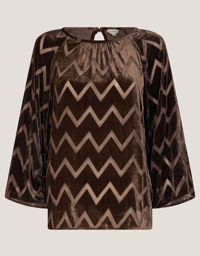 Keisha Geometric Velvet Top, Brown (CHOCOLATE), large