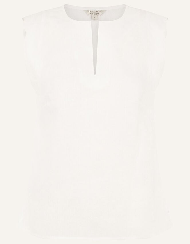 Plain Tank Top in Pure Linen, White (WHITE), large