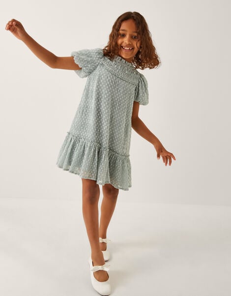Textured Polka Dot Party Dress, Green (GREEN), large