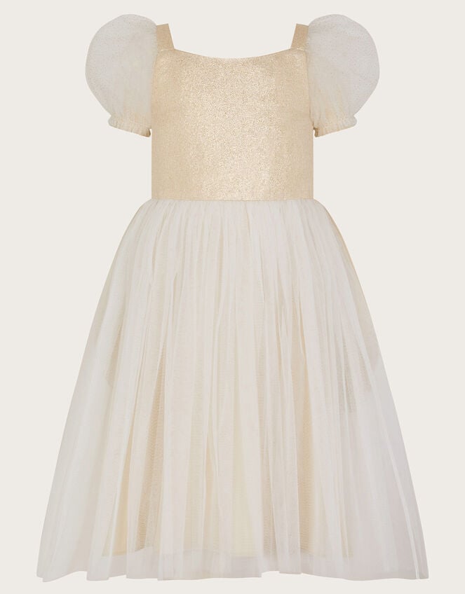 Land of Wonder Puff Sleeve Princess Steeple Dress, Natural (CHAMPAGNE), large