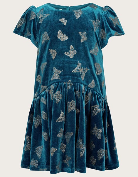 Baby Velvet Butterfly Tiered Dress, Teal (TEAL), large