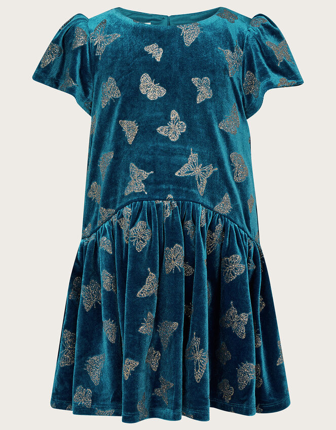 Baby Velvet Butterfly Tiered Dress, Teal (TEAL), large