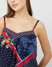Grace Contrast Floral Print Cami in LENZING™ ECOVERO™, Blue (NAVY), large