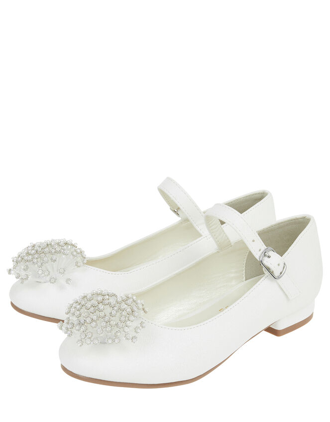 Crystal Bead Pom-Pom Mini Heels, Ivory (IVORY), large