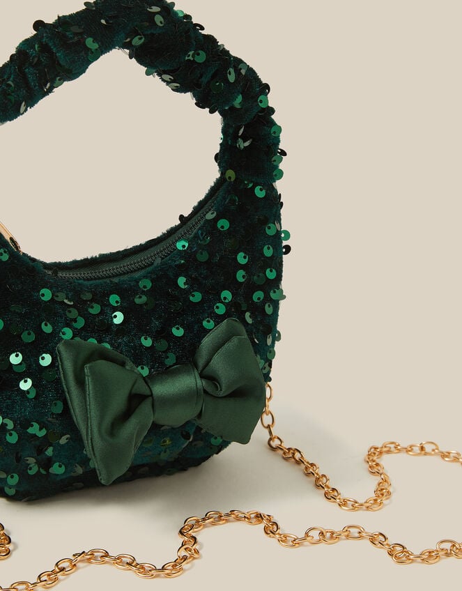 Bow Sequin Velvet Bag, Green (GREEN), large