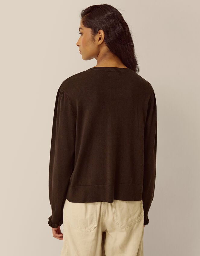 Ruby Frill Cardigan, Brown (CHOCOLATE), large