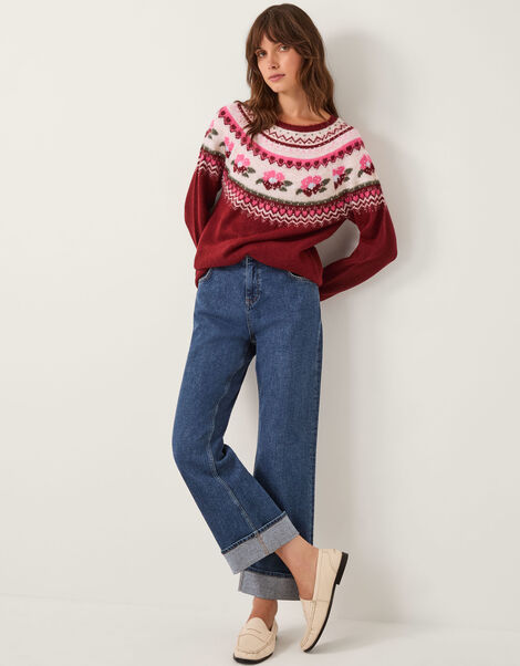 Penny Embellished Fair Isle Jumper, Red (CHERRY), large