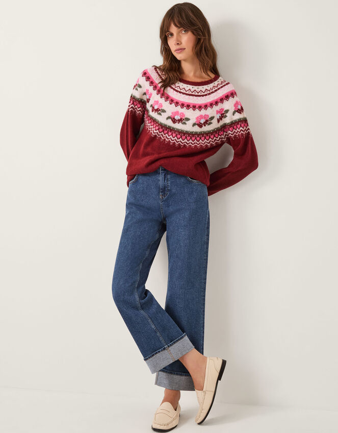 Penny Embellished Fair Isle Jumper, Red (CHERRY), large