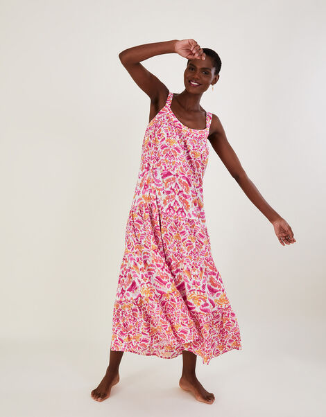 Printed Tiered Cami Midi Dress in LENZING™ ECOVERO™  Pink, Pink (PINK), large