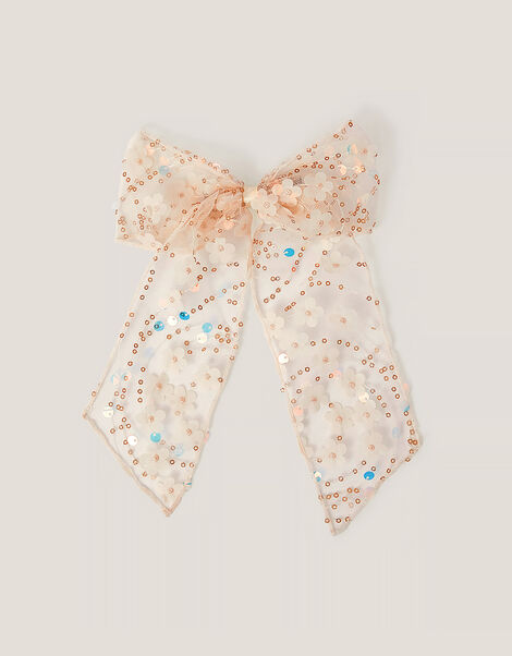 Sequin Flower Bow Hair Clip, , large